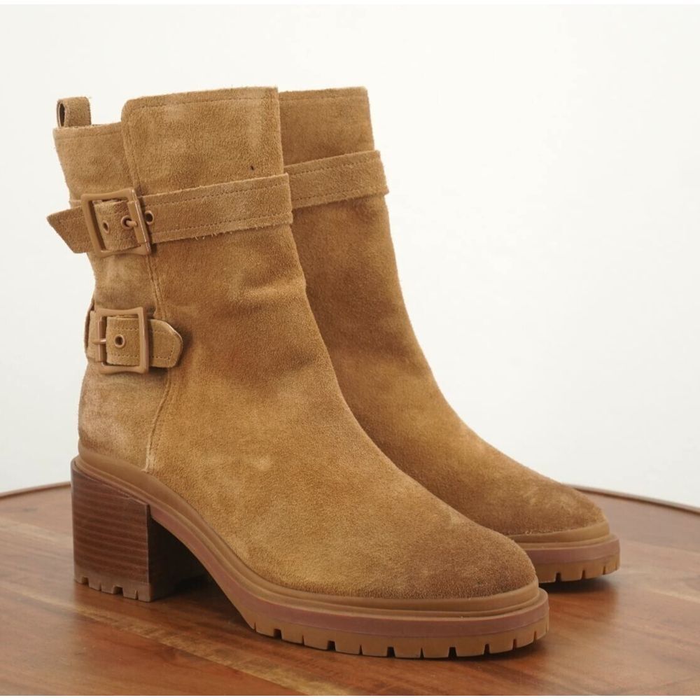 NEW Naturalizer Womens Trina Ankle Boots Beige Tan Suede Block Heel Zip Up